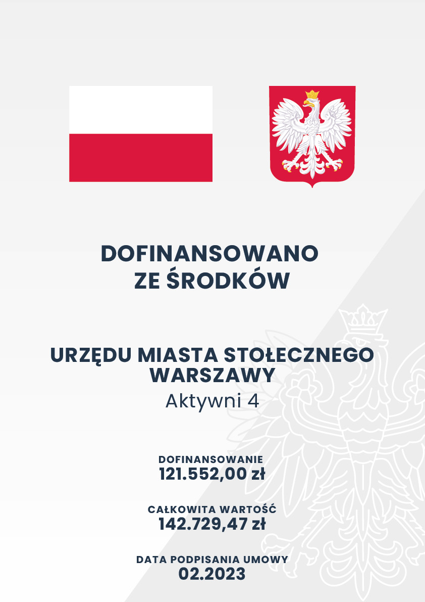 Plakat informujący o kwotach dofinansowania ze środków PFRON w Projekcie Aktywni 4.