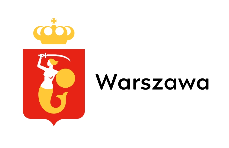Logo z godłem Syrenki i napisem "Warszawa"